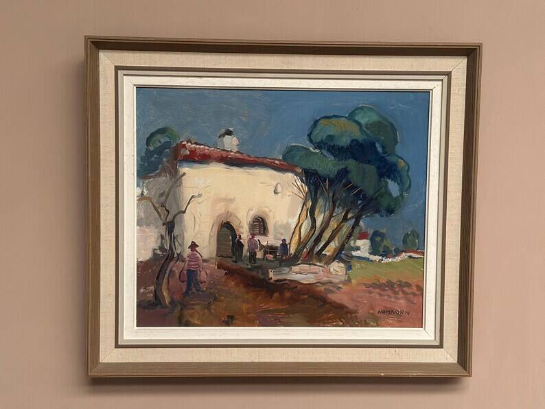 Original Swedish Oil on Canvas – “Mediterranean Scene” by Axel Hamborn – Signed – Vintage & Framed