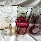 6 small multi-color smoked pea glasses