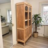 Parisian glass-fronted Art Deco wardrobe in solid raw walnut.