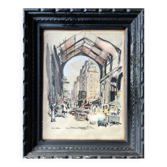 Watercolor painting "Market day" Paris (?) signed VanBer