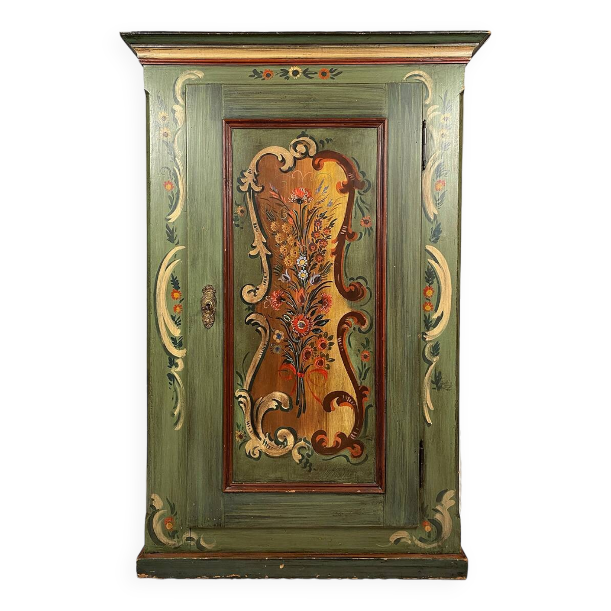 Alsatian bonnet maker in painted softwood with floral decorations