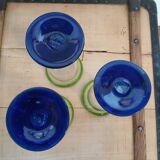 3 stemmed glasses in bubble and blown glass