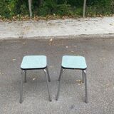 Pair of steel and formica stools, acqua green and steel
