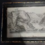 Dessin XIXème étude d'eau et de rochers