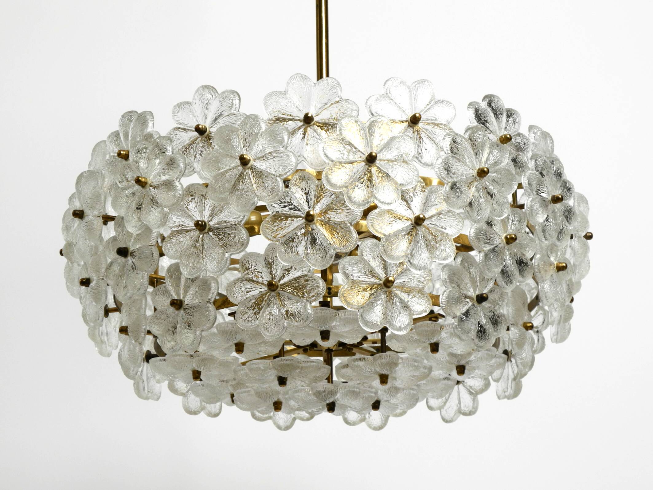 Very rare large heavy 1970s brass crystal glass flower ceiling lamp by Erns