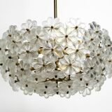 Very rare large heavy 1970s brass crystal glass flower ceiling lamp by Erns