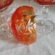 Five antique orange cut crystal champagne glasses with grape cluster decoration Poland