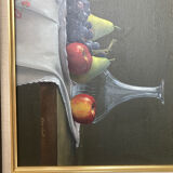 Painting by charles henri colombert - still life: : pears, grapes, apples and pretty carafe.