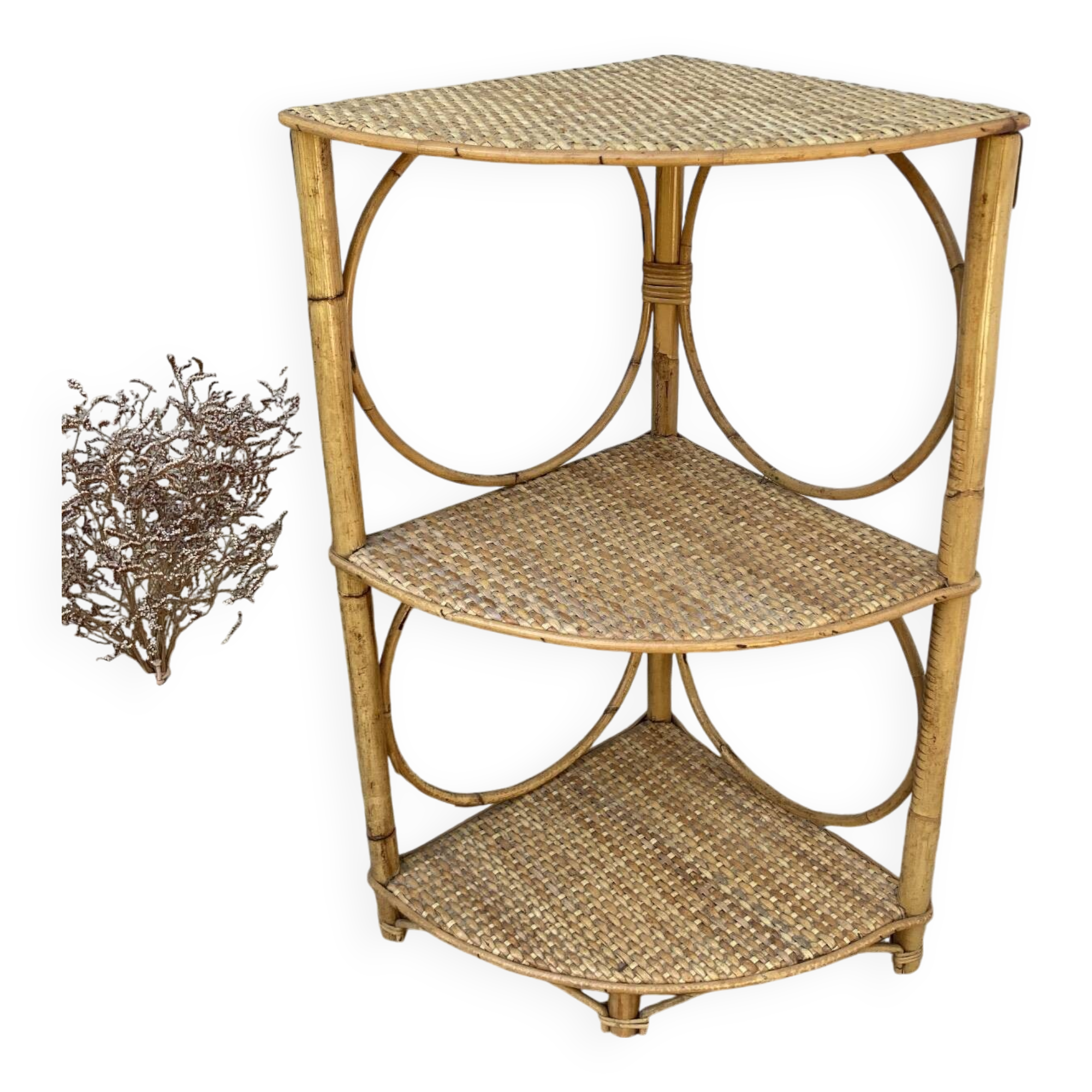Vintage rattan corner shelf