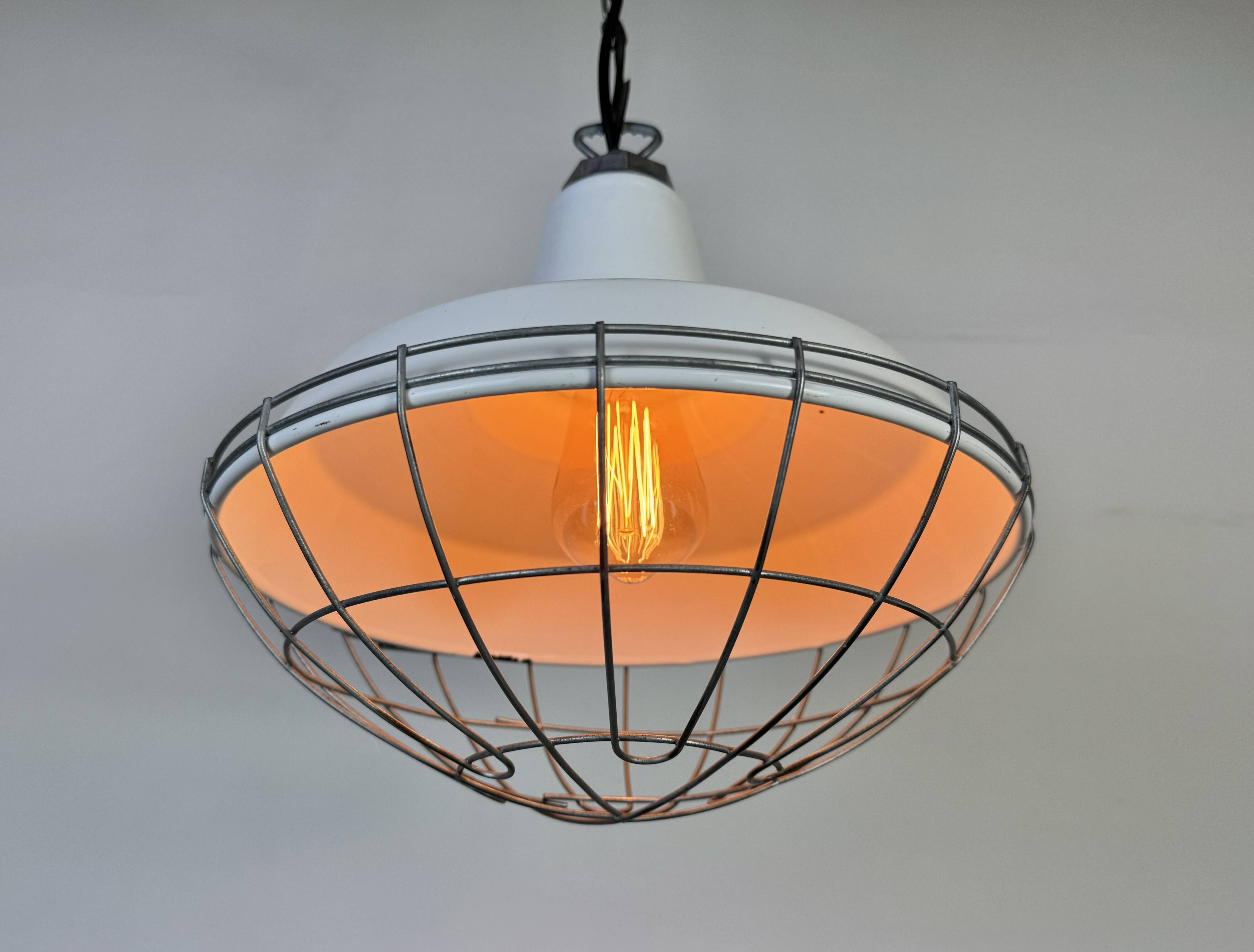 Industrial White Enamel Factory Pendant Lamp from Benjamin USA, 1960s