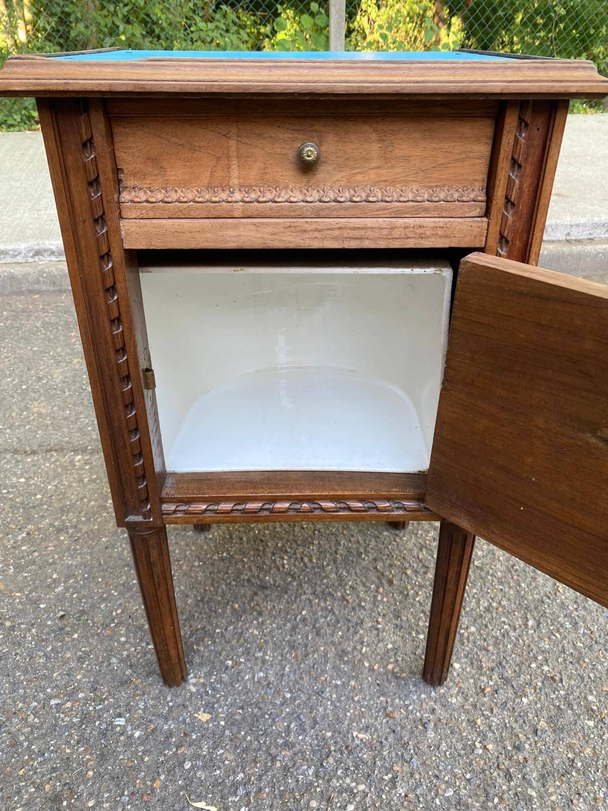 Louis XVI Napoléon III bedside table in carved solid wood from the 19th century.
