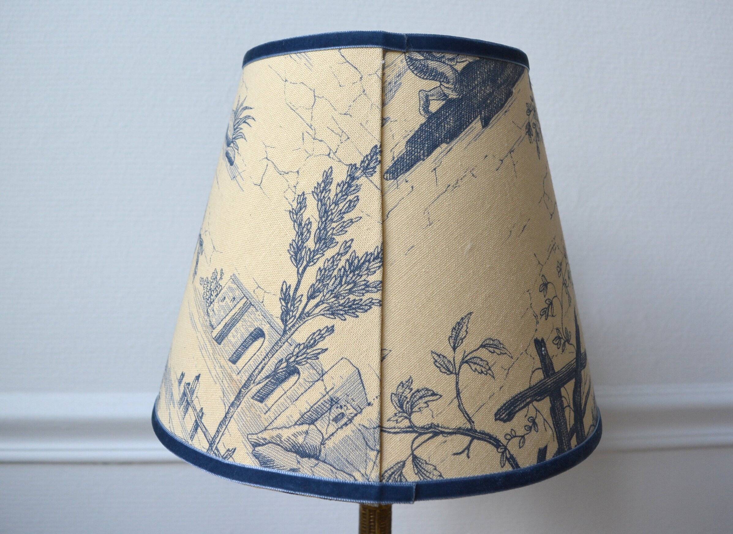 Jouy fabric lampshade, blue, tree pattern, leaves
