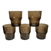 Lot de 5 verres à eau en verre fumé made in France années 70