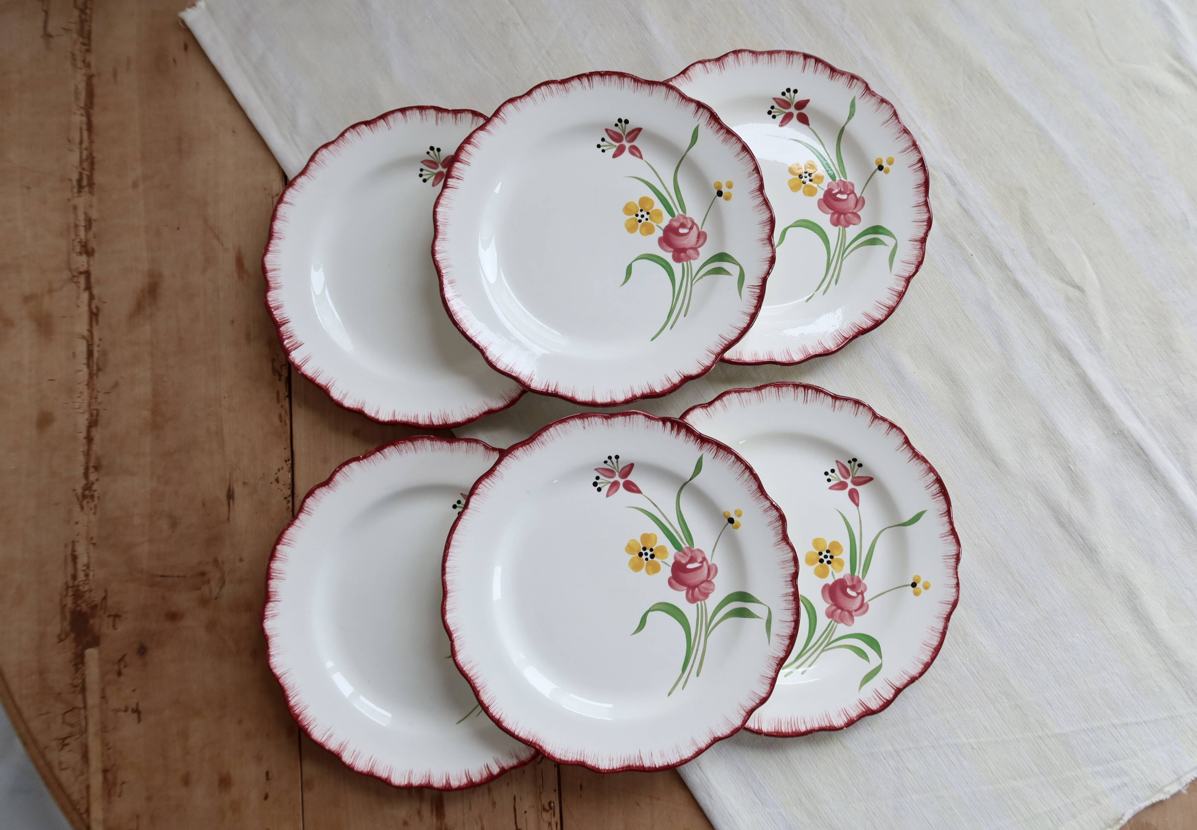 6 vintage ironstone dinner plates Salins model Pierrette