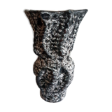 Black and white speckled ceramic vase signed Annette ROUX.