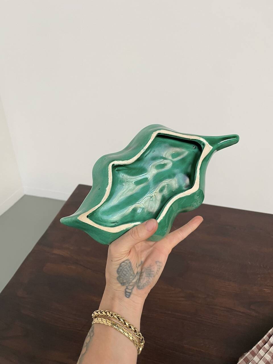 Plat feuille céramique verte