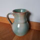 Pitcher with handle green celadon turquoise and caramel