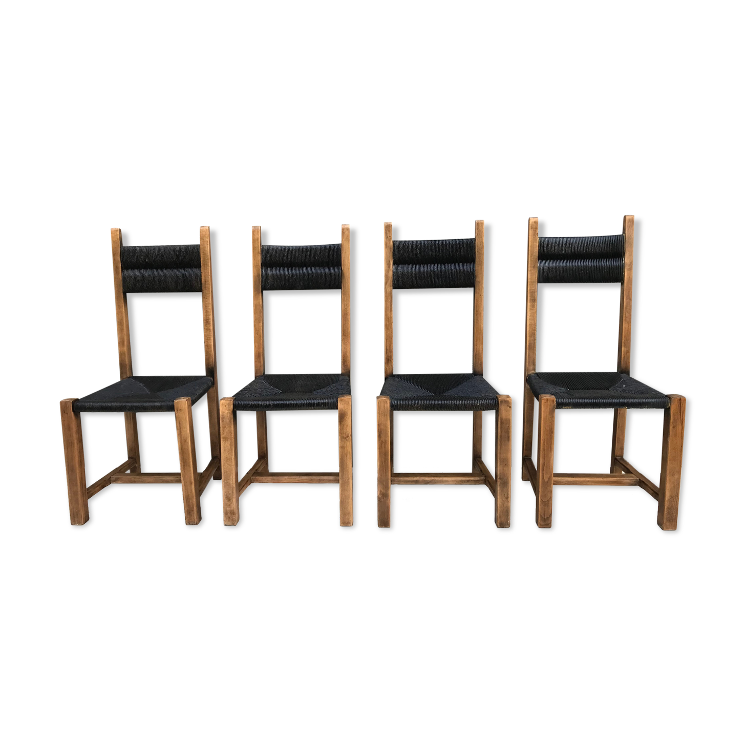 Suite of 4 straw chairs circa 1960