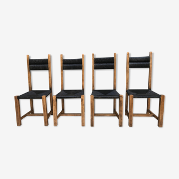 Suite de 4 chaises en paille circa 1960