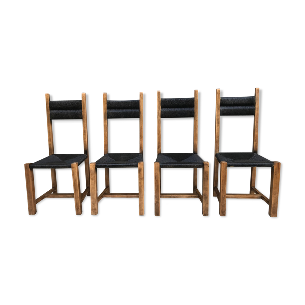 Suite de 4 chaises en paille circa 1960