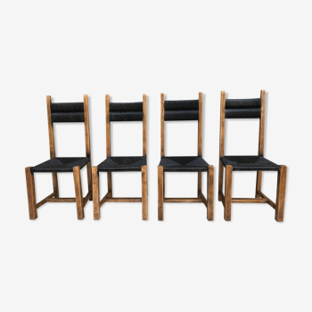 Suite of 4 straw chairs circa 1960