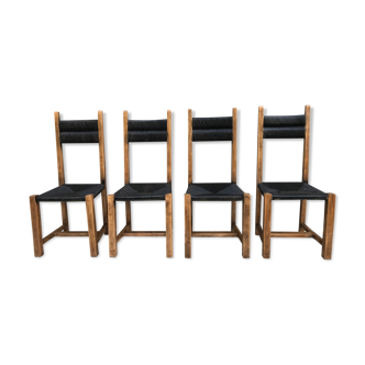 Suite de 4 chaises en paille circa 1960