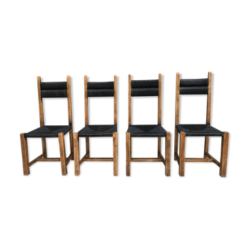 Suite of 4 straw chairs circa 1960
