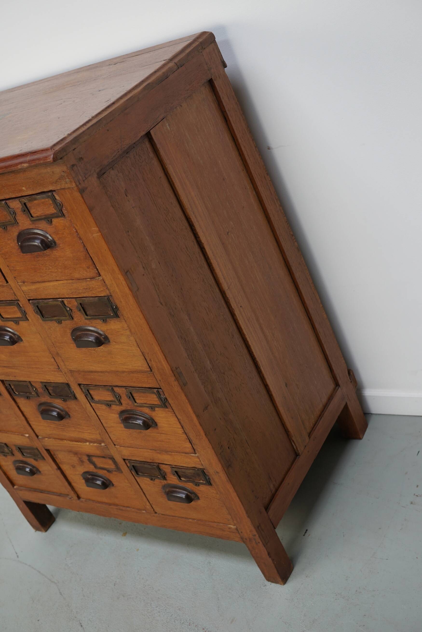 Vintage Dutch Teak Apothecary / Filing Cabinet, 1930s