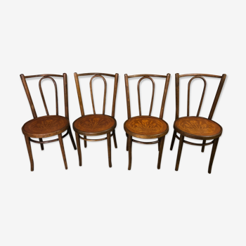 Chaises x4 bistrot vintage en bois courbé dans le goût de Kohn