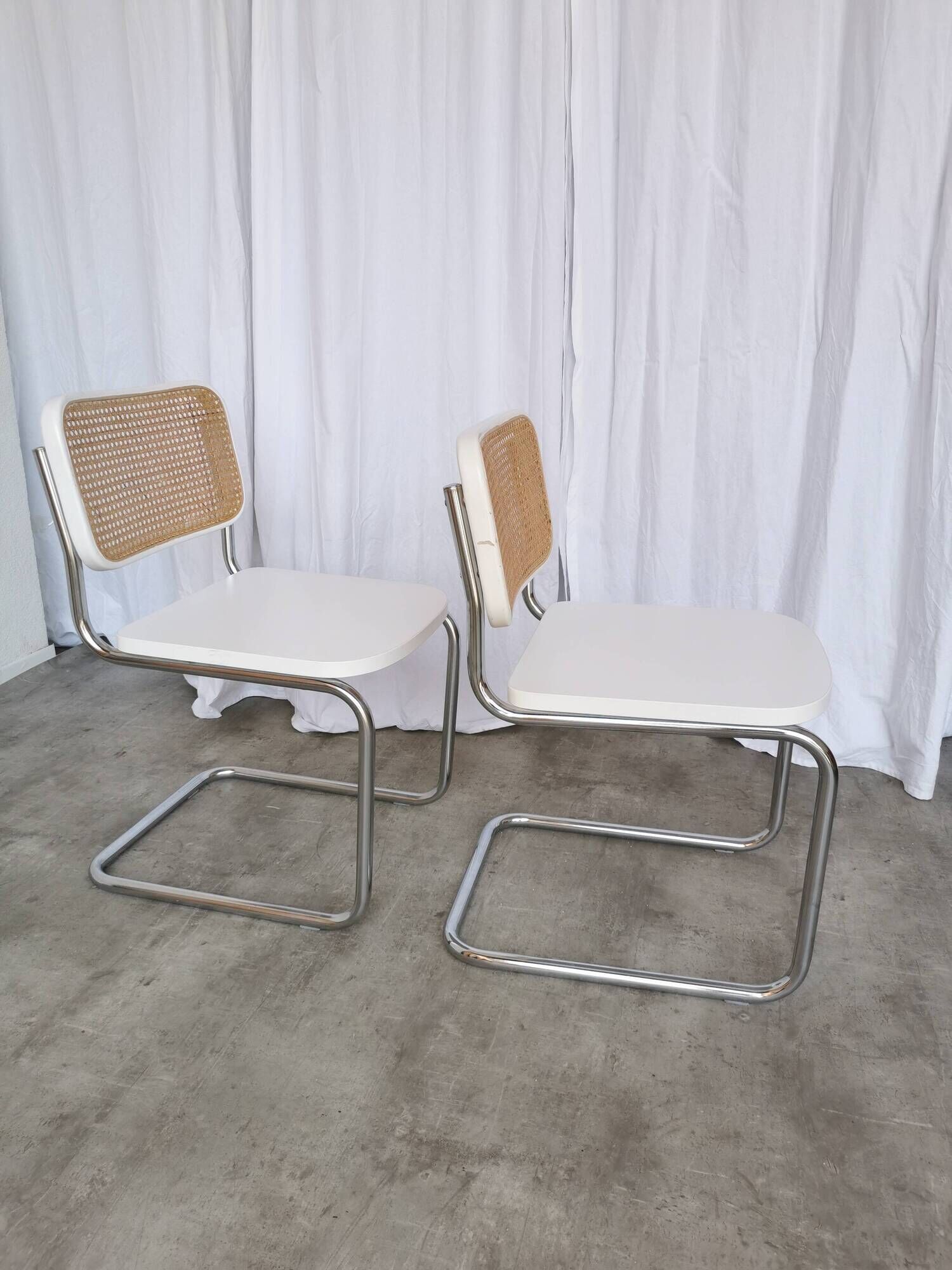 Set of 2 Vintage Cesca Chairs: Marcel Breuer Chrome & Cane, 1970s Mid-Centu