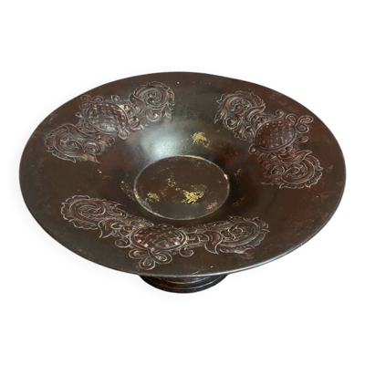Coupe à Fruits Ancienne Plat En Métal Bordeaux Décor Moulé Vintage #D6
