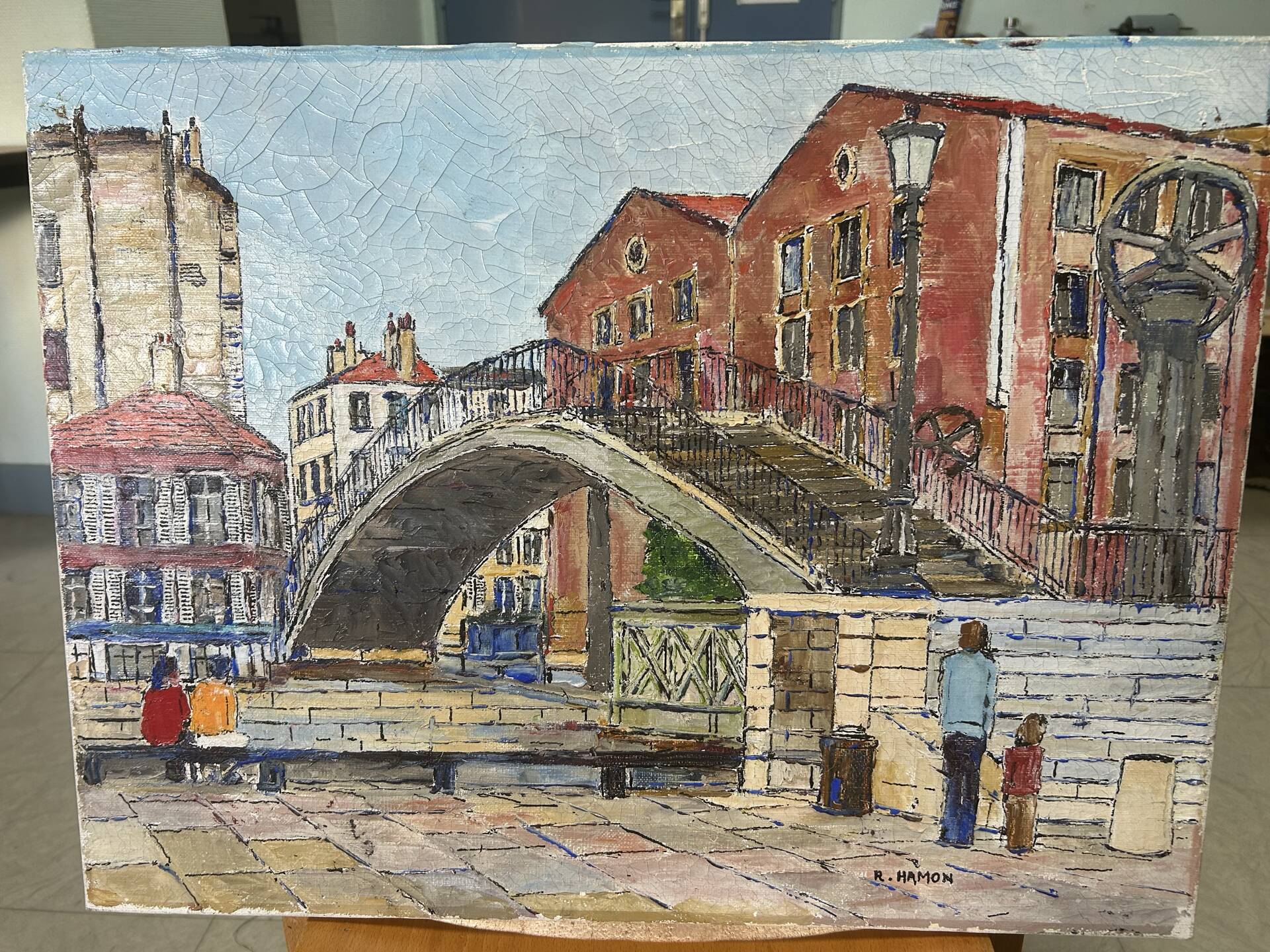 Painting of the lifting bridge on Rue de Crimée in Paris, Roland Hamon