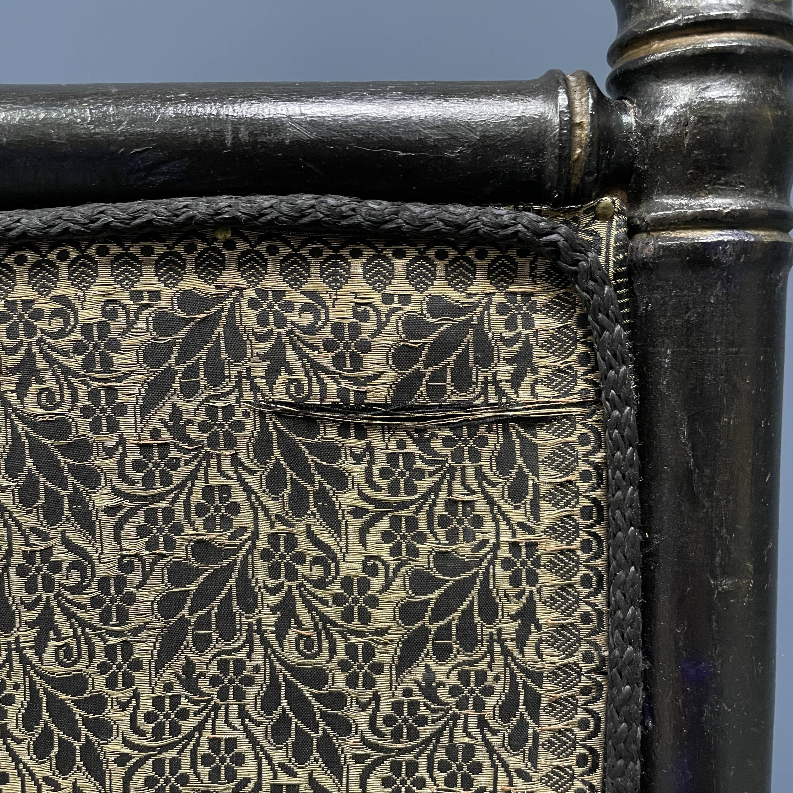 Antique black and gold faux bamboo fireplace screen