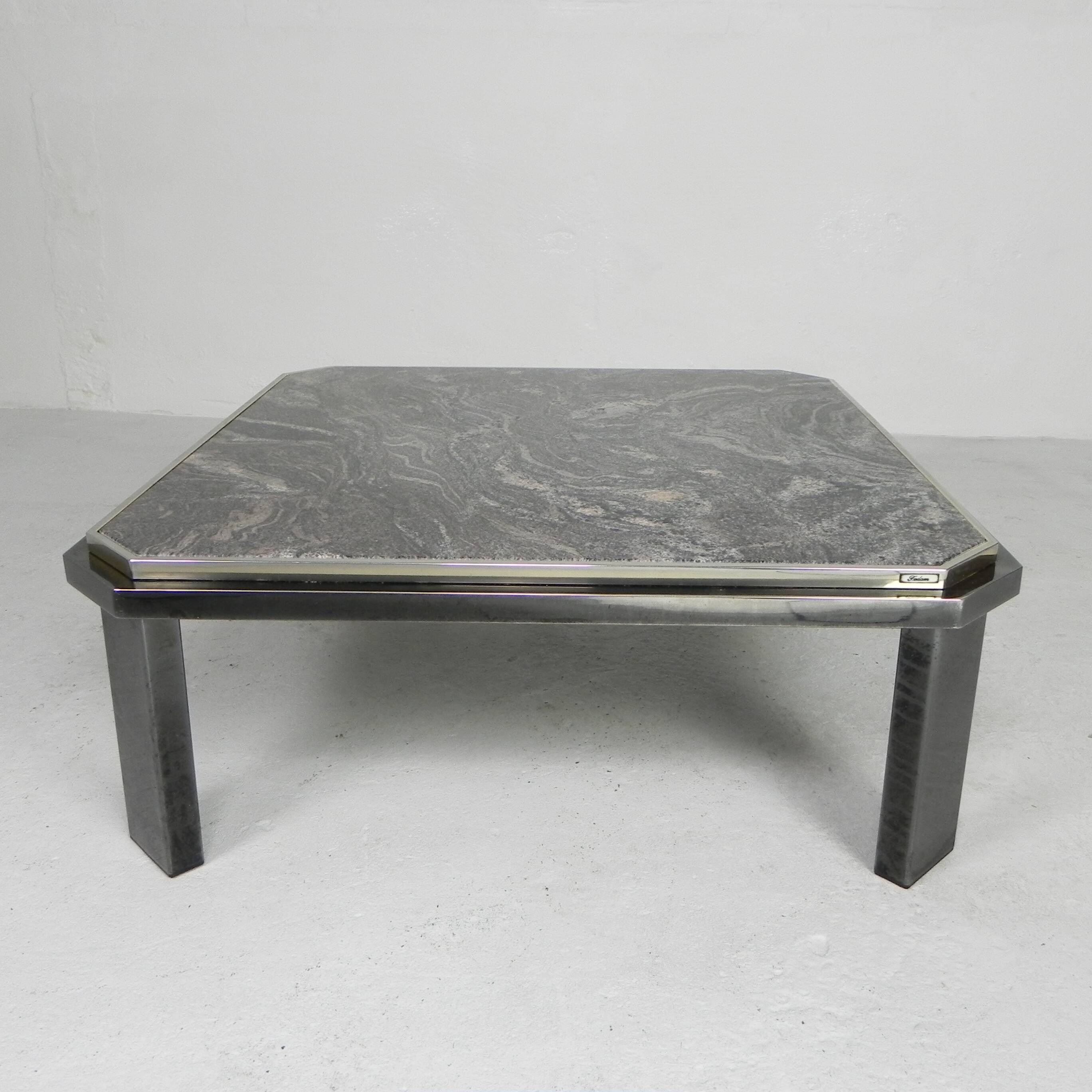 Fedam coffee table, hollywood regency, marble in steel frame