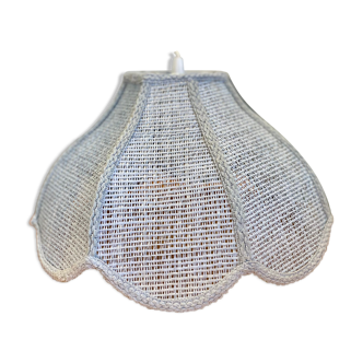 Vintage pastel blue rattan flower pendant light 1970