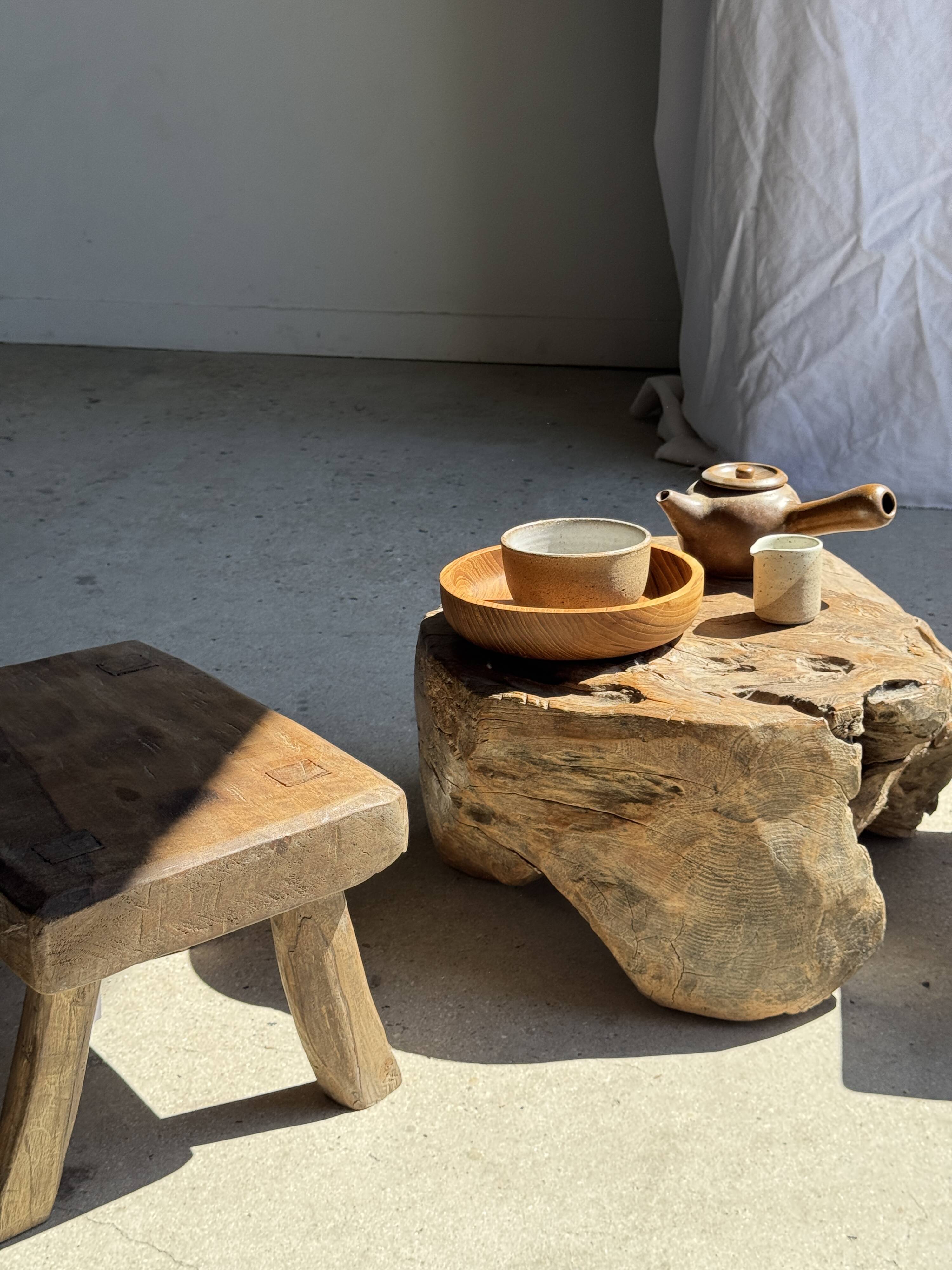 Small stool, rectangular accent stool in solid teak wabi-sabi H26.