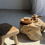 Small stool, rectangular accent stool in solid teak wabi-sabi H26.