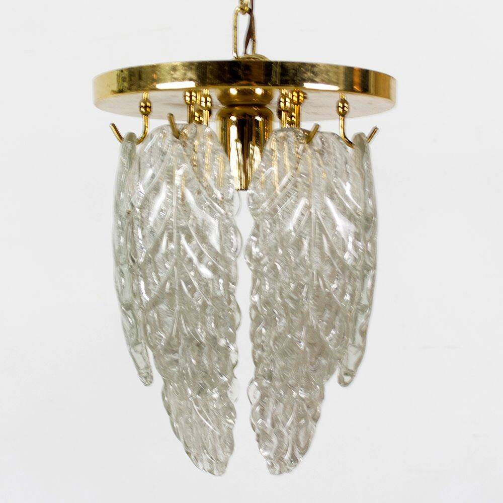 Italian Brass and Murano Glass Ceiling Lamp, 1970s