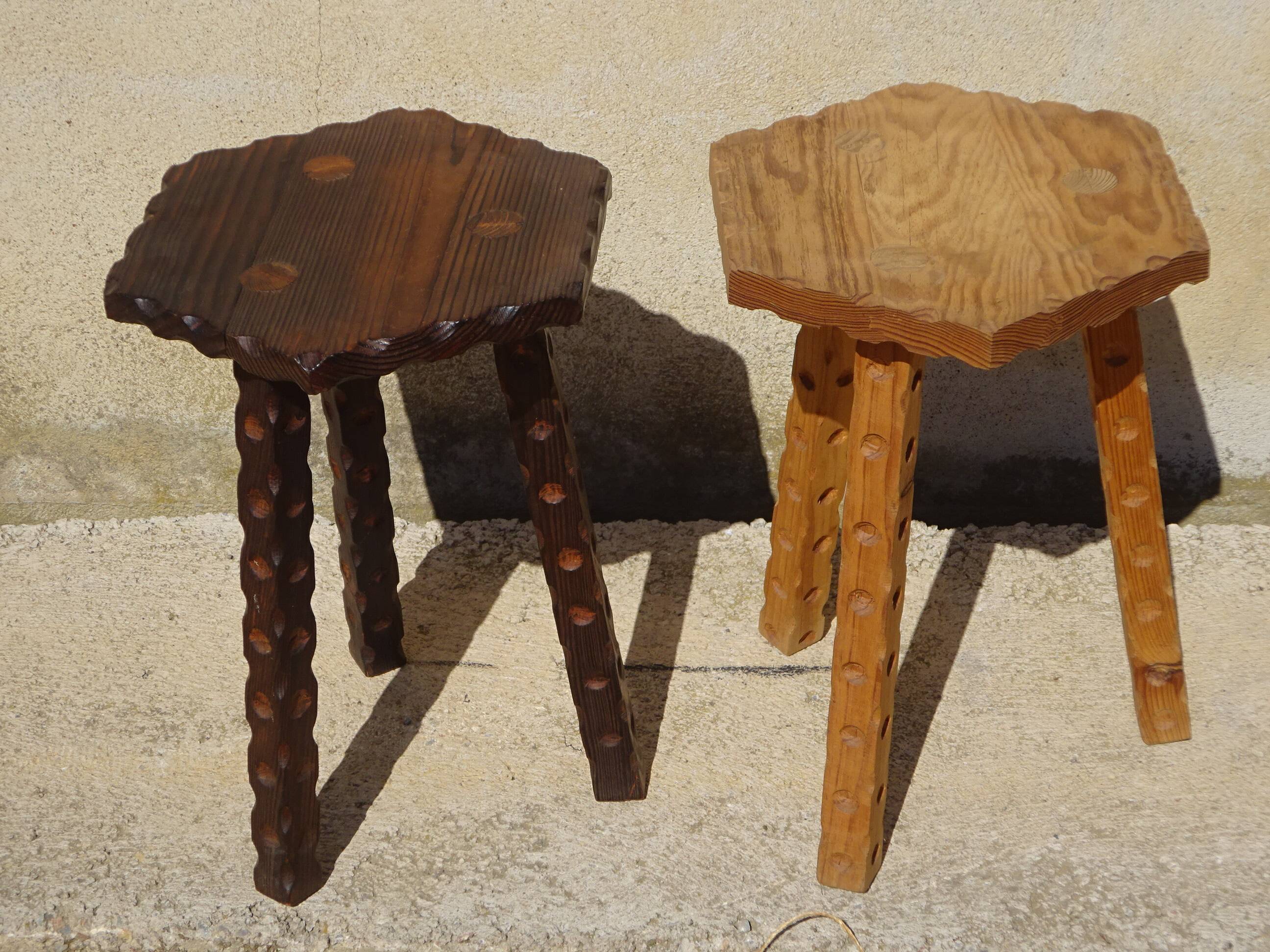 solid pine tripod stools, 2