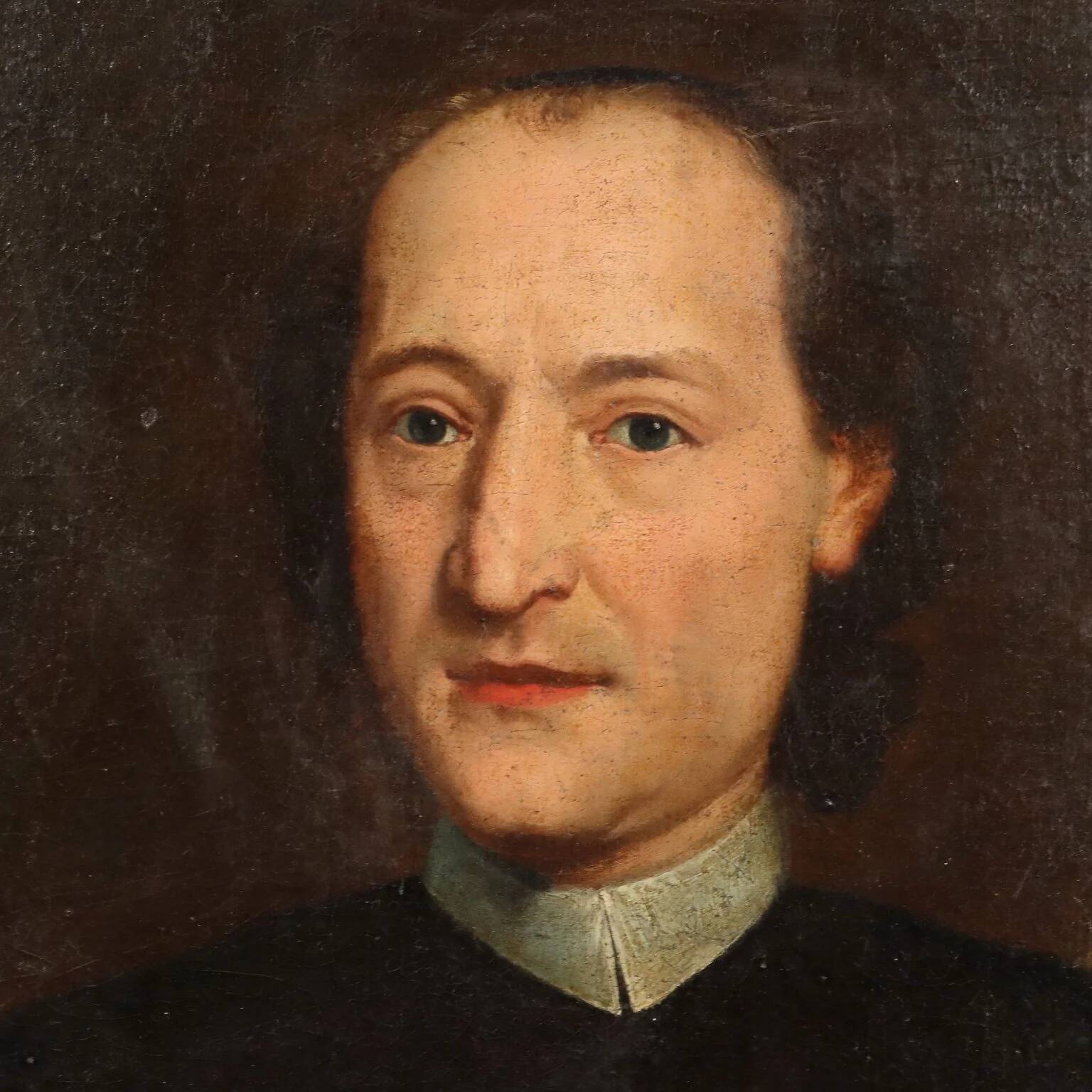 Ancient painting, portrait of a clergyman, oil on canvas, 18th century.