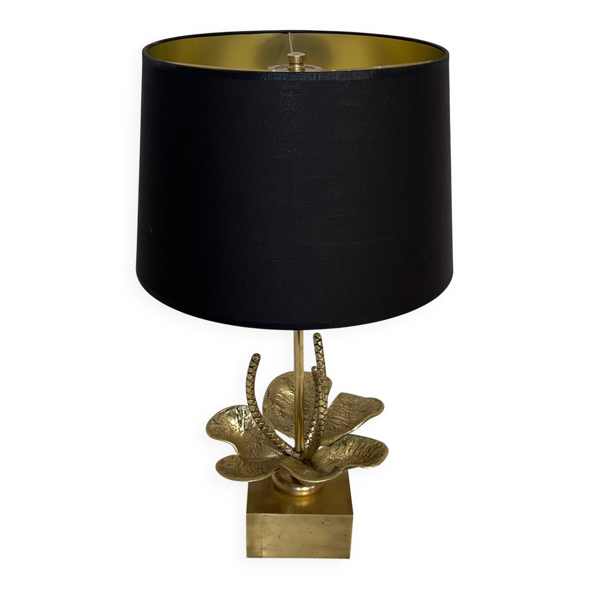 Bronze and brass lily pad lamp attributed to Maison Charles. Circa 1970.