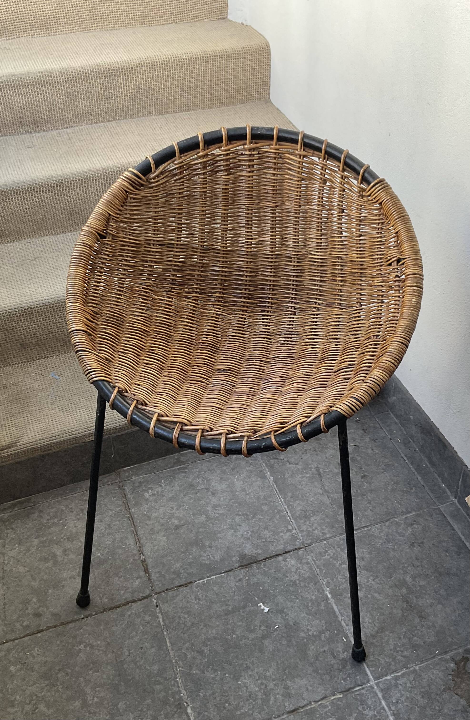 Paire de fauteuils rotin et acier  seventies