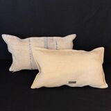 Pair of cushions old kilim style canvas - Hand and initial embroidery