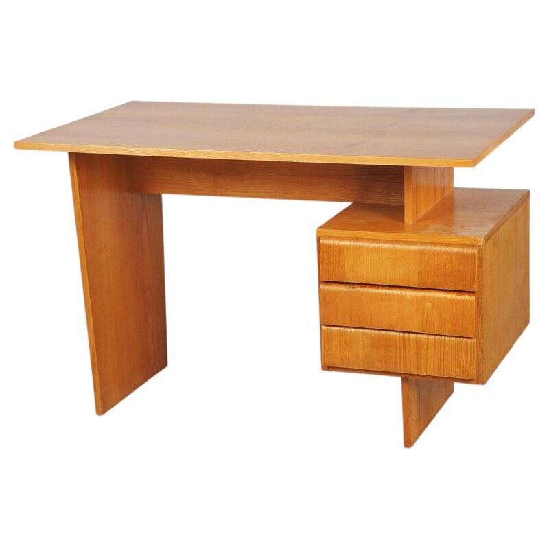 Mid-Century Modern Writing Desk in Oak by B. Landsman, Czech, 1950s