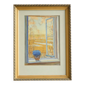 Painting of an open window with flowers, Belgium early 20th century.