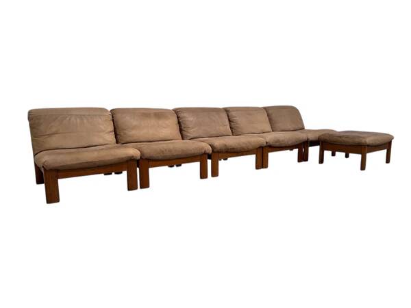 Ensemble de salon / fauteuil / canapé en cuir et chêne Rolf Benz, années 1970