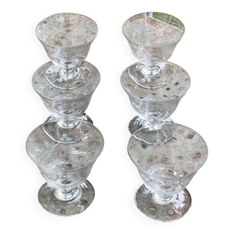 6 coupes à champagne anciennes, motif floral ciselé, collector