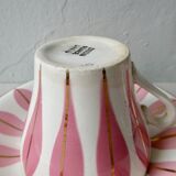 2 coffee set, Digoin, pink leaf décor, 60s
