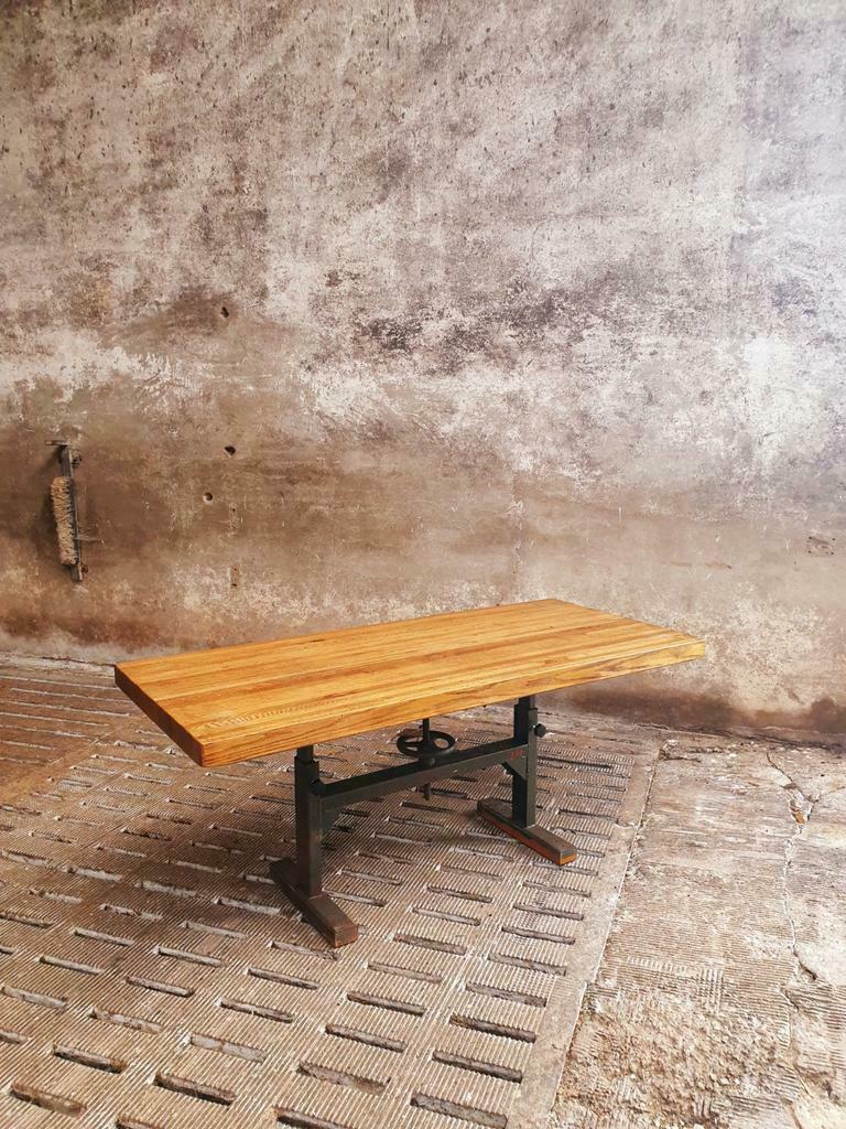 Industrial dining table oak on a workbench frame