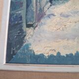HST PAINTING "SNOW LANDSCAPE WITH RED LANTERN" signed MARECHAL NICOLE 1957 IN ITS FRAME